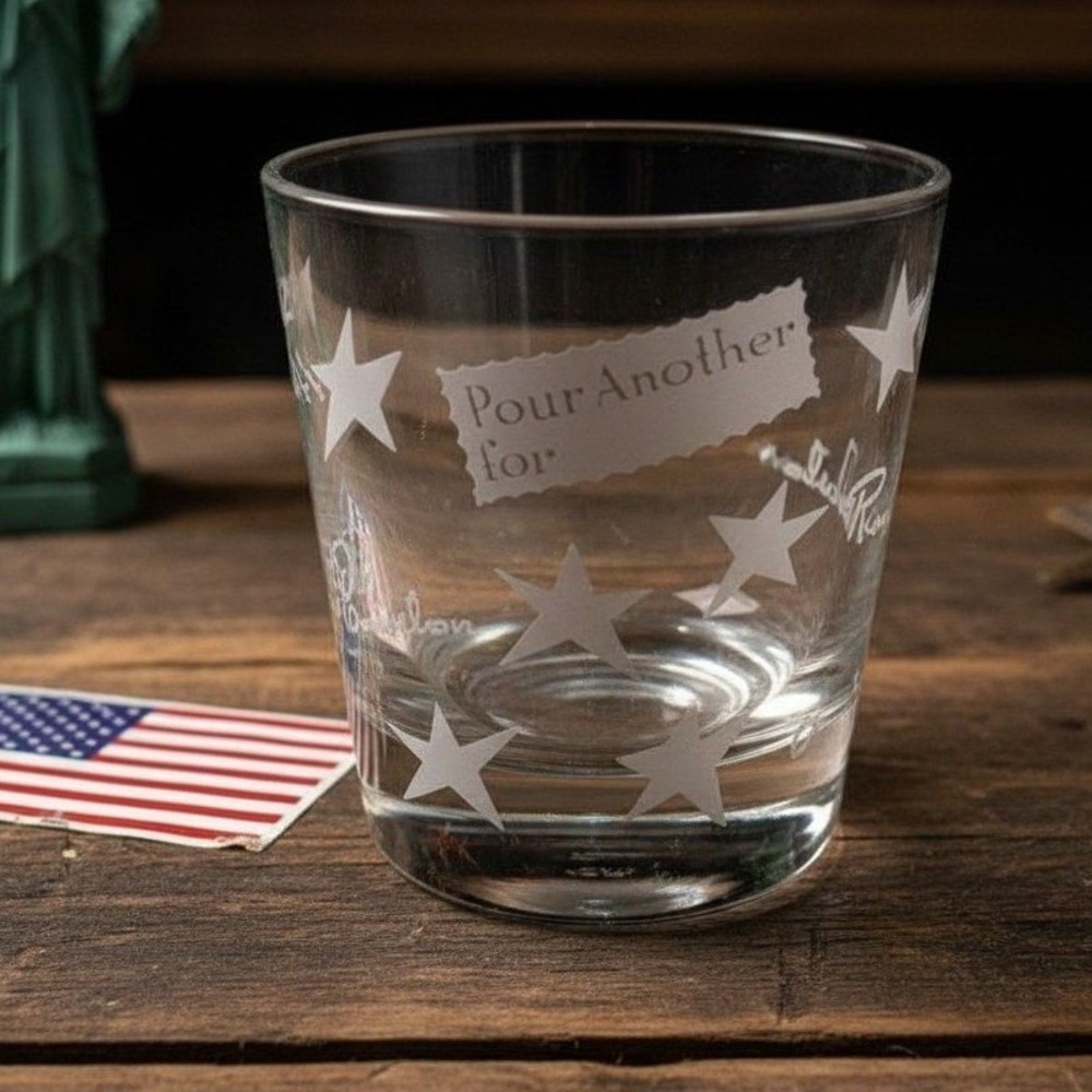 Libbey "Pour Another For"β Whiskey Tumbler, Stars Design, Clear Novelty Barware